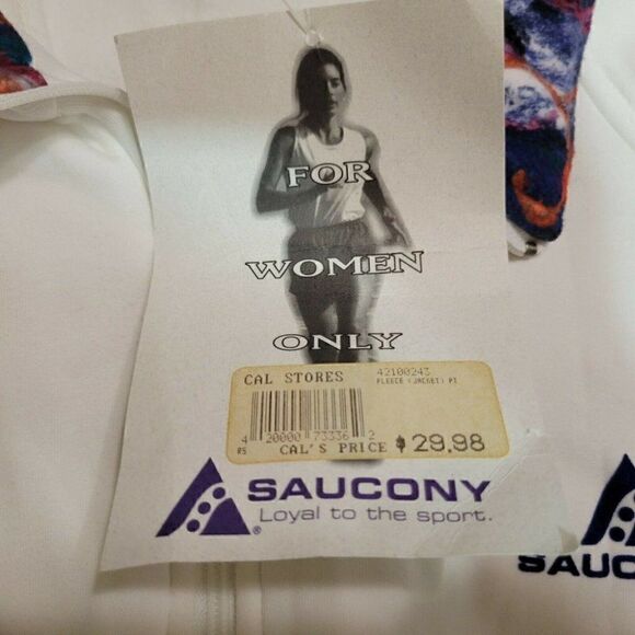 VINTAGE SAUCONY WHITE FLEECE JACKET L 90'S RETRO - Picture 4 of 5